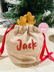 Personalised Christmas Reindeer Antler Gift Bag Sack for Xmas Gifts Stocking