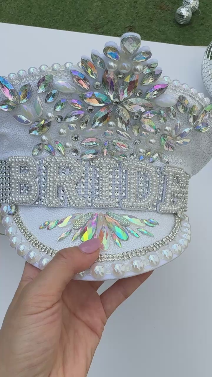 BRIDE Rhinestone & Pearl Embellished Bride Hens Party Hat
