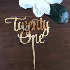Twenty One 21st Birthday Acrylic Cake Topper Gold & Silver