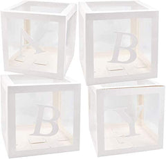 BabyShower Box Set of 4 Clear Baby Block Boxes with Baby Letters Party Decoration - Transparent Ballon Boxes Backdrop - Baby Shower & Birthday Party
