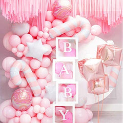 BabyShower Box Set of 4 Clear Baby Block Boxes with Baby Letters Party Decoration - Transparent Ballon Boxes Backdrop - Baby Shower & Birthday Party