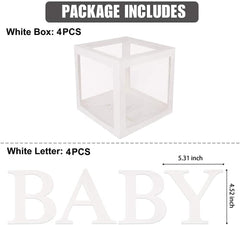 BabyShower Box Set of 4 Clear Baby Block Boxes with Baby Letters Party Decoration - Transparent Ballon Boxes Backdrop - Baby Shower & Birthday Party