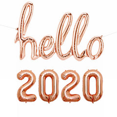 Hello 2020 Rose Gold Foil Balloon Set Happy New Year Celebration Party Decor