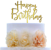 Mirror Gold Happy Birthday Acrylic Wooden Cake Topper Birthday Party Cake Decor
