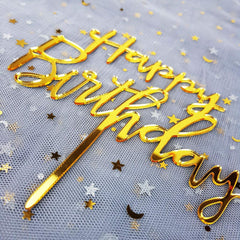 Mirror Gold Happy Birthday Acrylic Wooden Cake Topper Birthday Party Cake Decor