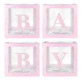 Baby Shower Box Set of 4 Pink Baby Block Boxes with Baby Letters Party Decoration - Transparent Ballon Boxes Backdrop - Baby Shower & Birthday Party