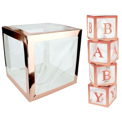 Baby Shower Box Set of 4 Rose Gold Baby Block Boxes with Baby Letters Party Decoration - Transparent Ballon Boxes Backdrop - Baby Shower & Birthday Party