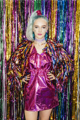 Metallic Tinsel Curtain Foil 1m 2m 3m 4m 5m Backdrop PomPoms Streamers Decor