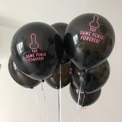 Pack of 10 Same Penis Forever Pink on Black Hens Latex Balloons