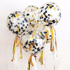 5x Black Gold Confetti Balloons