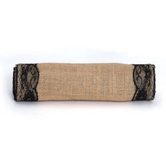 2.75m x 30cm Black Lace Natural Hessian Burlap Seamed Edges Table Runner