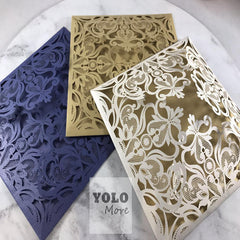 Square Luxury Laser Cut Wedding Invitations Cards + Envelopes