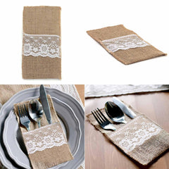 50 x Hessian Lace Wedding Cutlery Holder
