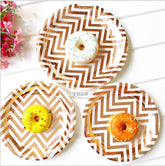 6x 7"/18cm Rose Gold Foil Disposable Party White Stripe Plates