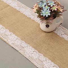 2.75m x 30cm Side Lace Natural Hessian Burlap Seamed Edges Table Runner