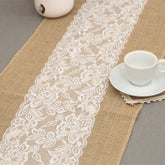 2.75m x 30cm Centre Lace Natural Hessian Burlap Seamed Edges Table Runner