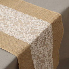 2.75m x 30cm Centre Lace Natural Hessian Burlap Seamed Edges Table Runner