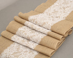 2.75m x 30cm Centre Lace Natural Hessian Burlap Seamed Edges Table Runner