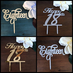 Happy 18th Eighteen Birthday Acrylic Cake Topper
