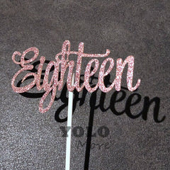 Happy 18th Eighteen Birthday Glitter Paper Cake Topper 18 //Rose Gold //Black Cake Decor Birthday Cake Decor Monogrammed Cake Topper