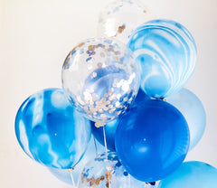 Blue Silver Marble Balloons Set 20 Pack // Silver Confetti Balloons // Pear White Latex Balloons Thickened 12" 20pcs, Ready To Inflate
