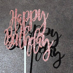 Happy Birthday Rose Gold / Black Cake Topper Happy Birthday Monogrammed Cake Topper Cake Decor