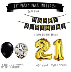 21st Black Gold Twenty First Birthday Pack 21 Garland Balloons Decorations Twenty One Party