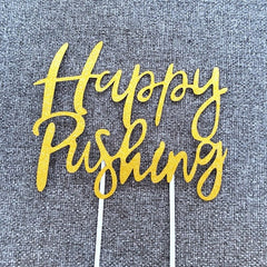 Happy Pushing Glitter Paper Cake Topper Gold & Rose Gold Baby Shower Cake Toppers Cake Decorations Gender Reveal Decor