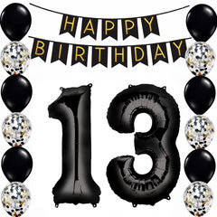13th Black Gold Thirteen Birthday Pack 13 Garland Balloons Decorations Thirteenth Party Happy Birthday Boy Decs
