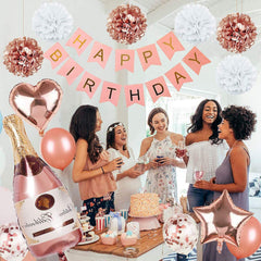Ultimate Hapopy Birthday Rose Gold Birthday Pack Pom Pom Garland Balloons Decorations Party Happy Birthday