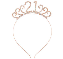 Rhinestone Birthday Tiara Rose Gold Headband Happy Birthday 18th 21st 30th 40th 50th 60th 70th Birthday Girl