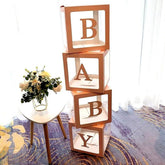 BABY Balloons Clear Box Cube Gift Boxes Birthday Baby Shower Party 4pcs Set