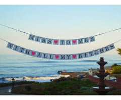 Miss To Mrs With All My Bitches 2 in 1 Hens Bachelorette Party Banner Garland Hen Party Decor Gift Idea Hens Night Game Card