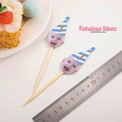 Personalized Face Photo Cupcake Toppers for Birthday Party Decorations with Hats Custom Message Birthday Favor Gift Cup Cake Decoration