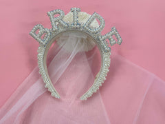 Bridal Party Decorations, Bride Headband, Bride Pearl Headband, Hen Party Tiara, Bride to Be Headband, White Headpiece Bridal Shower Gift