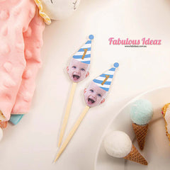 Personalized Face Photo Cupcake Toppers for Birthday Party Decorations with Hats Custom Message Birthday Favor Gift Cup Cake Decoration