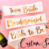 Personalised White Rose Gold Hens Sash - Hen Sash - Bride To Be Sash - Bridal Shower - Engagement- Hen Party- Bachelorette Bride Team Bride