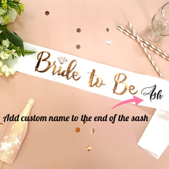 Personalised White Rose Gold Hens Sash - Hen Sash - Bride To Be Sash - Bridal Shower - Engagement- Hen Party- Bachelorette Bride Team Bride