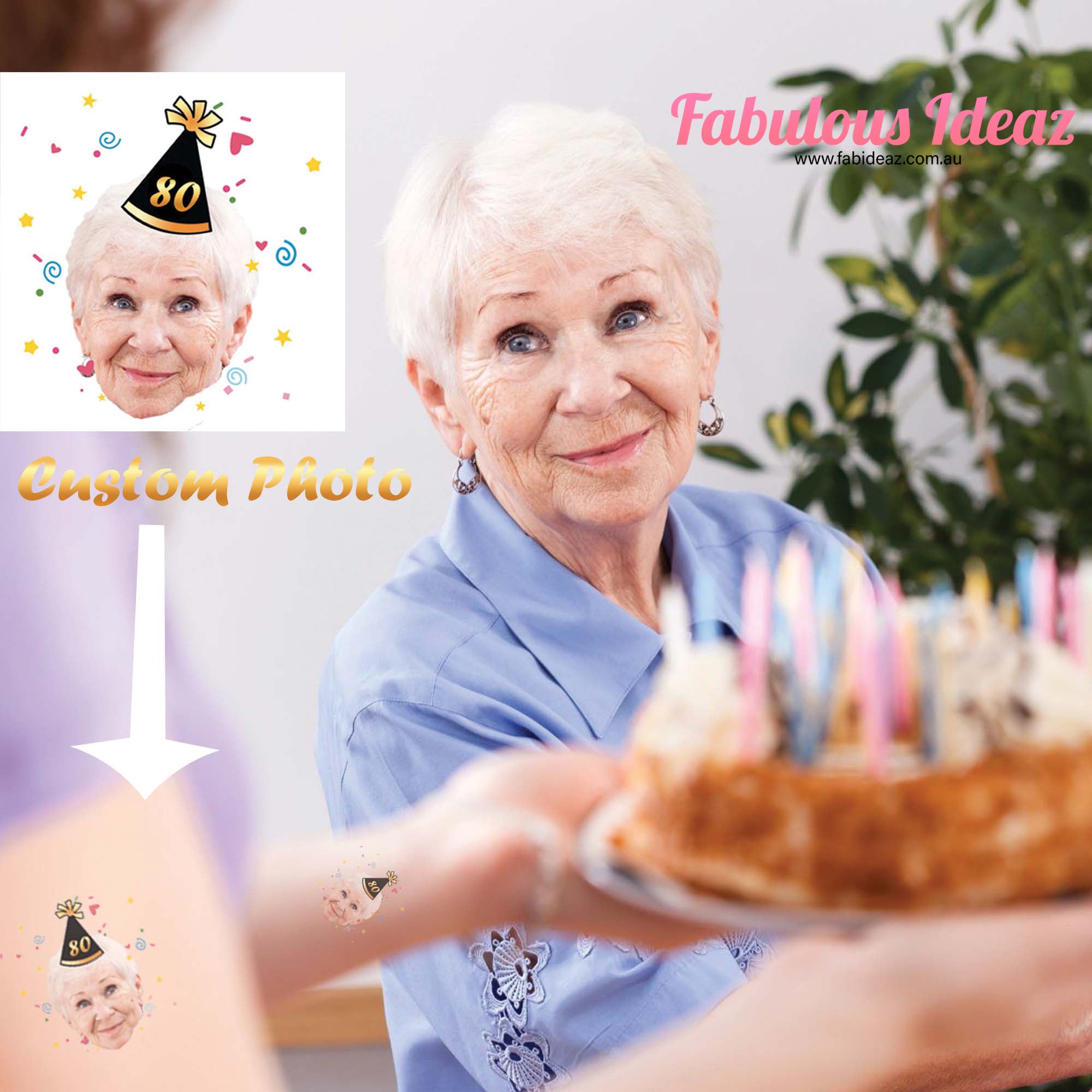 Birthday Face Tattoo Custom Made Grandma Granpa Temporary Tattoo