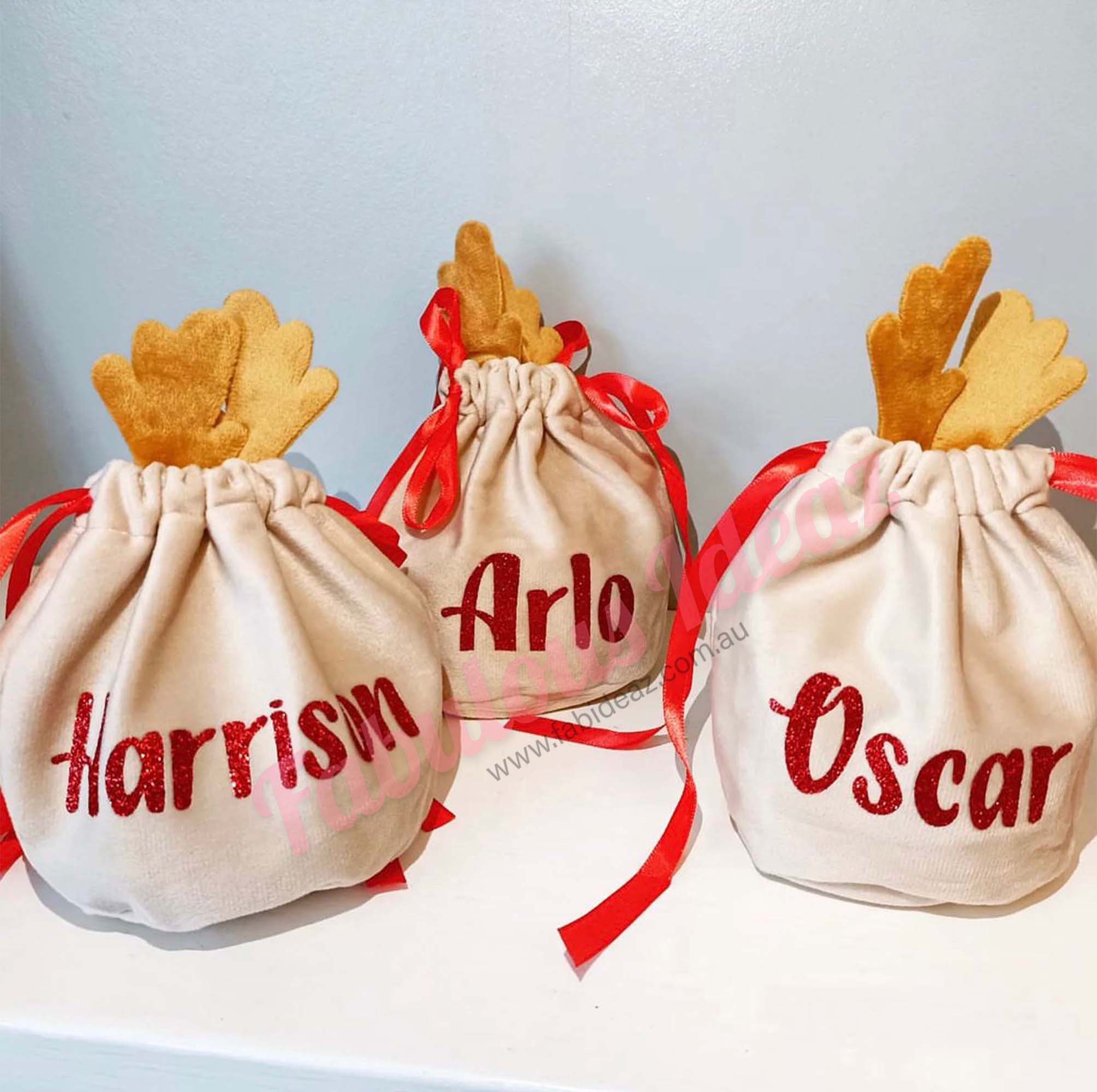 Personalised Christmas Reindeer Antler Gift Bag Sack for Xmas Gifts Stocking
