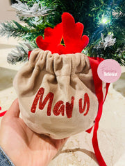 Personalised Christmas Reindeer Antler Gift Bag Sack for Xmas Gifts Stocking