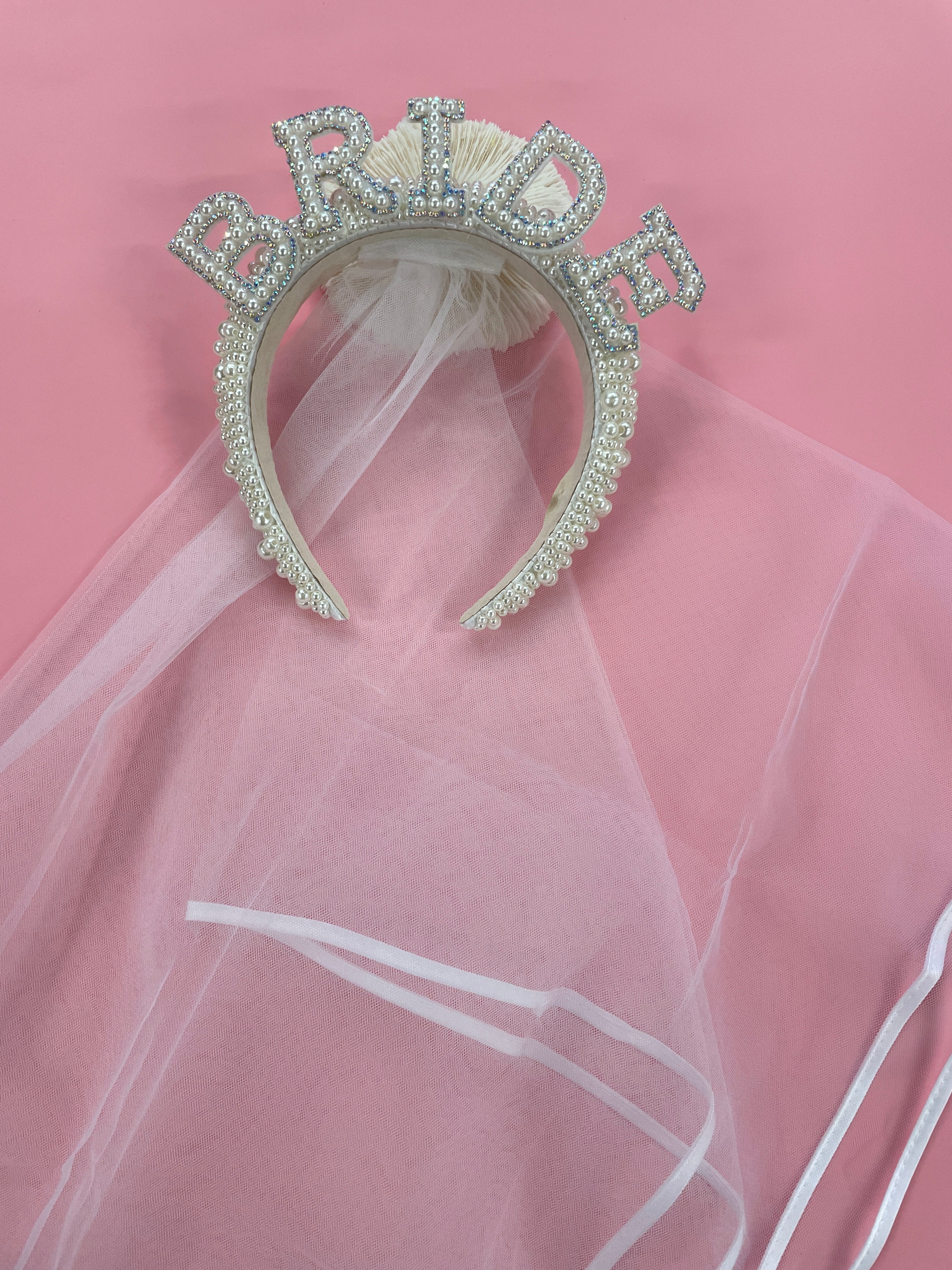 Bridal Party Decorations, Bride Headband, Bride Pearl Headband, Hen Party Tiara, Bride to Be Headband, White Headpiece Bridal Shower Gift