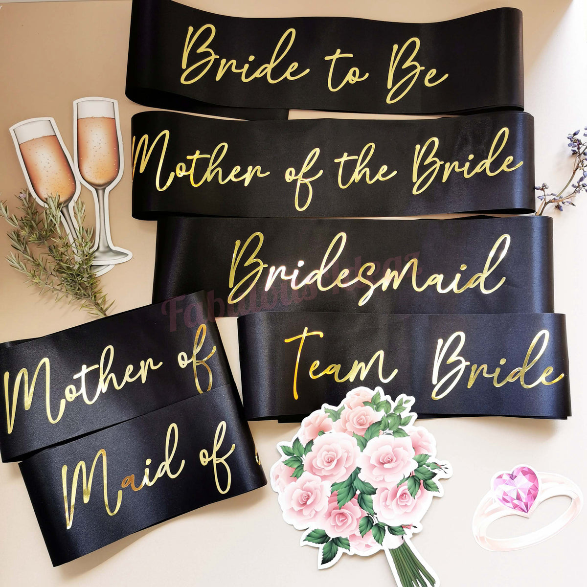 Black Hens Script Gold Lettering Sash