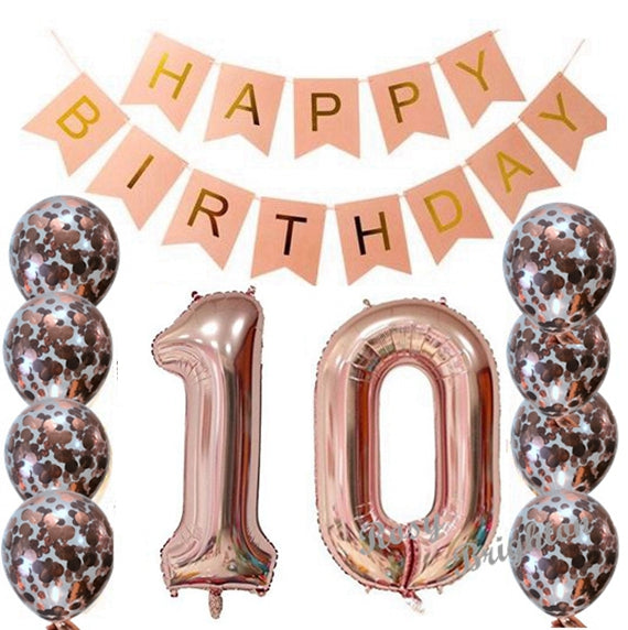 10th Rose Gold Birthday Party Pack 10 Garland Balloons