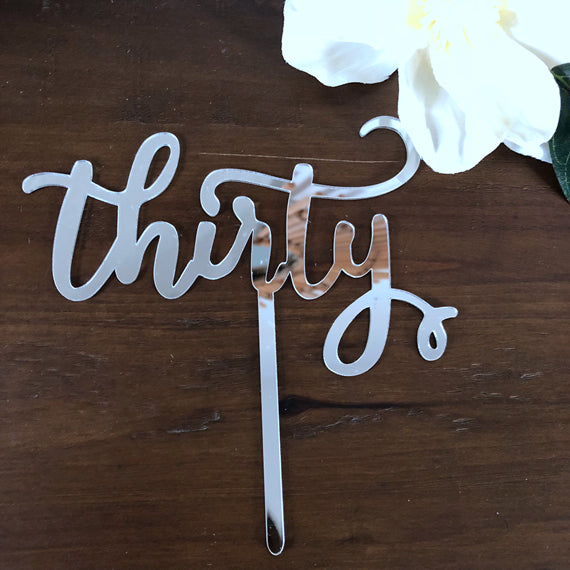 Thirty Birthday Acrylic Cake Topper Gold & Silver Happy 30th Birthday