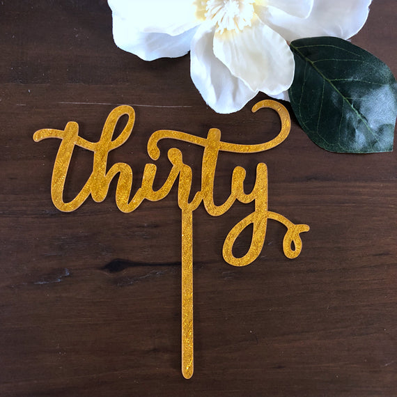 Thirty Birthday Acrylic Cake Topper Gold & Silver Happy 30th Birthday