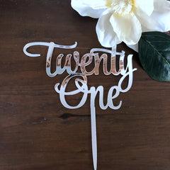 Twenty One 21st Birthday Acrylic Cake Topper Gold & Silver