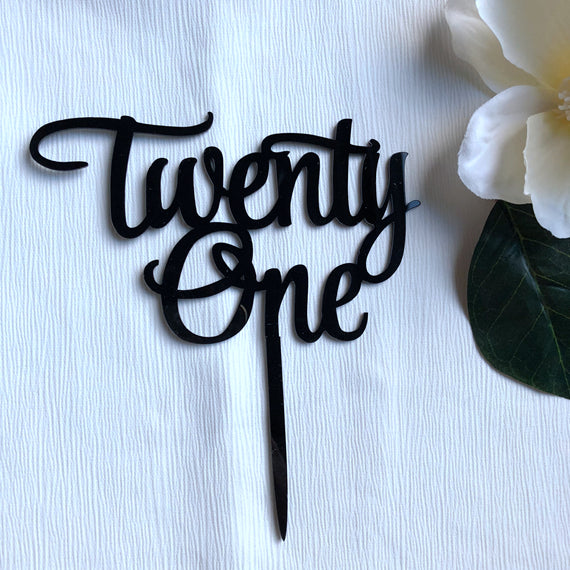 Twenty One 21st Birthday Acrylic Cake Topper Gold & Silver