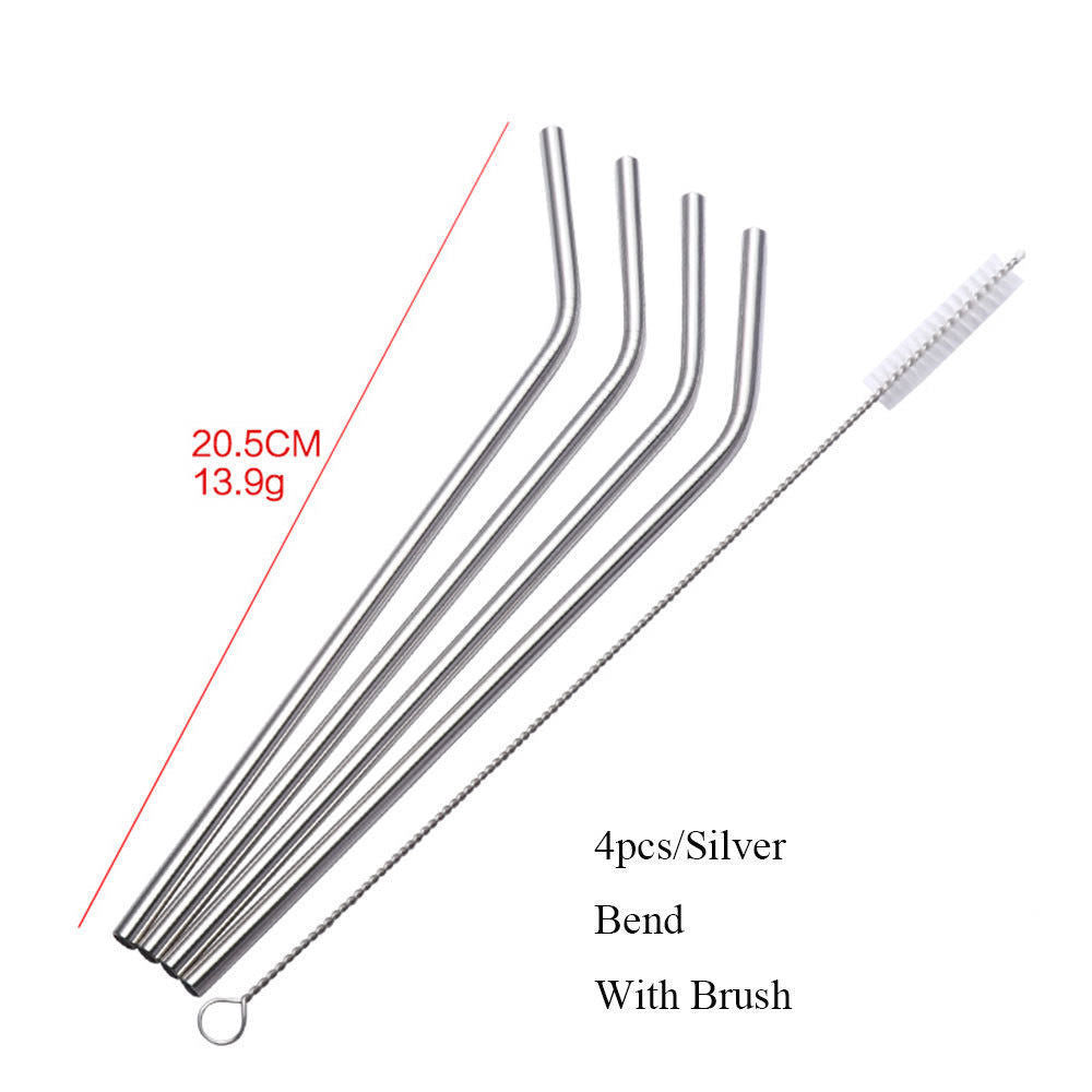 4x Stainless Steel Reusable Metal Drinking Straws