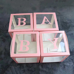 Baby Shower Box Set of 4 Pink Baby Block Boxes with Baby Letters Party Decoration - Transparent Ballon Boxes Backdrop - Baby Shower & Birthday Party